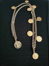 1955 Queen Elizabeth II Gold Toned Coin Chain BELT Or necklace 33 Inches