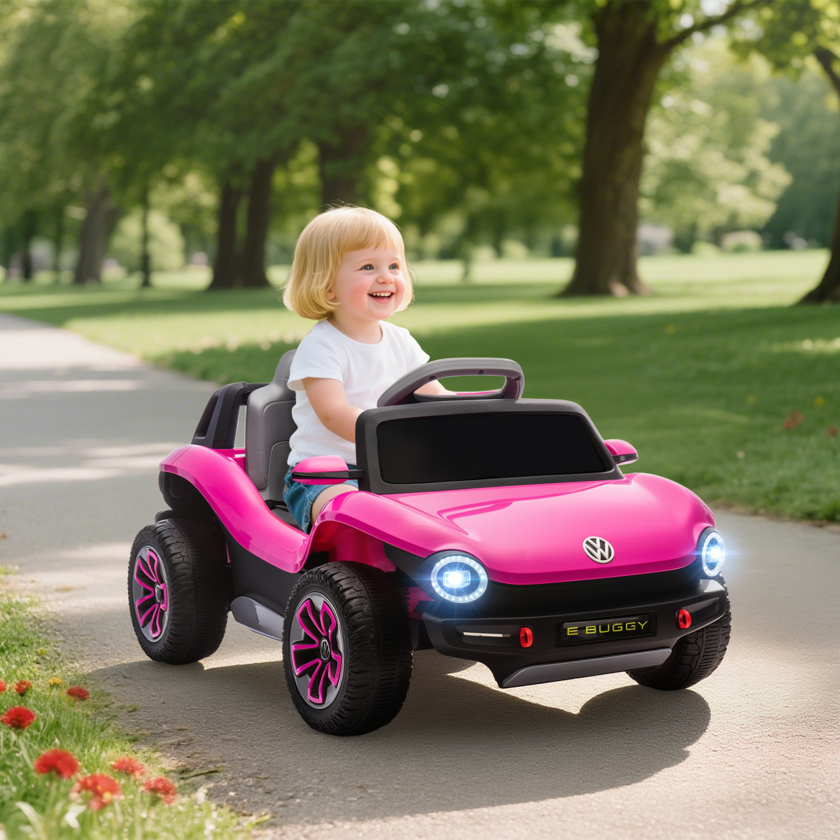 AIYAPLAY Volkswagen Licensed Kids Electric Car with Remote, Suspension - Pink