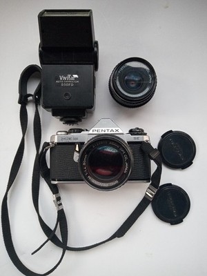 Pentax ME Super SE 35mm SLR Film Camera with 2 Lenses & Flash