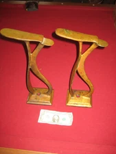 Pair Antique Solid Brass Cobbler Shoe Shine Stands Barber Shop 2 Foot Rest  15”