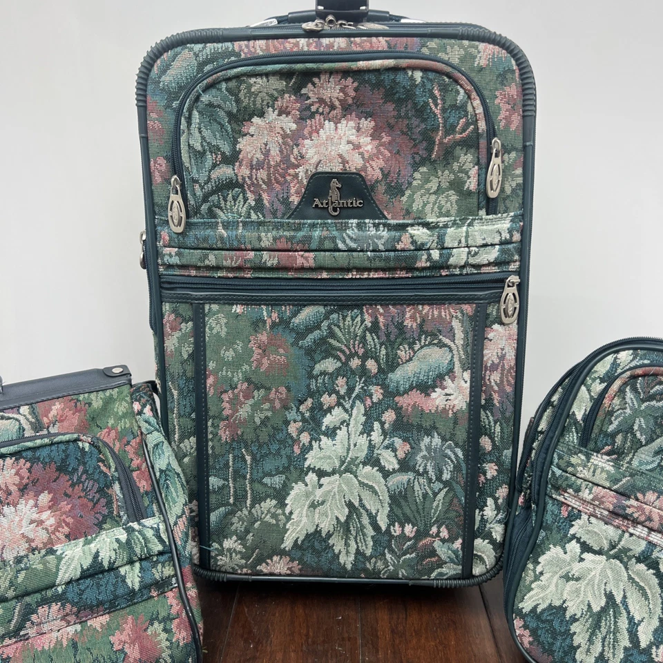 Atlantic Luggage-Vintage 3 Piece Luggage Set Floral Pattern With Handle & Wheel - Image 3 of 4