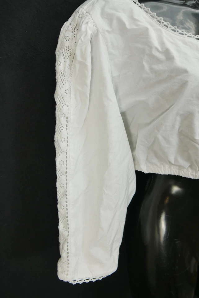 Gr.50 Dirndlbluse weiß Bluse für Dirndl Baumwolle mit Spitze - Bild 3 von 4