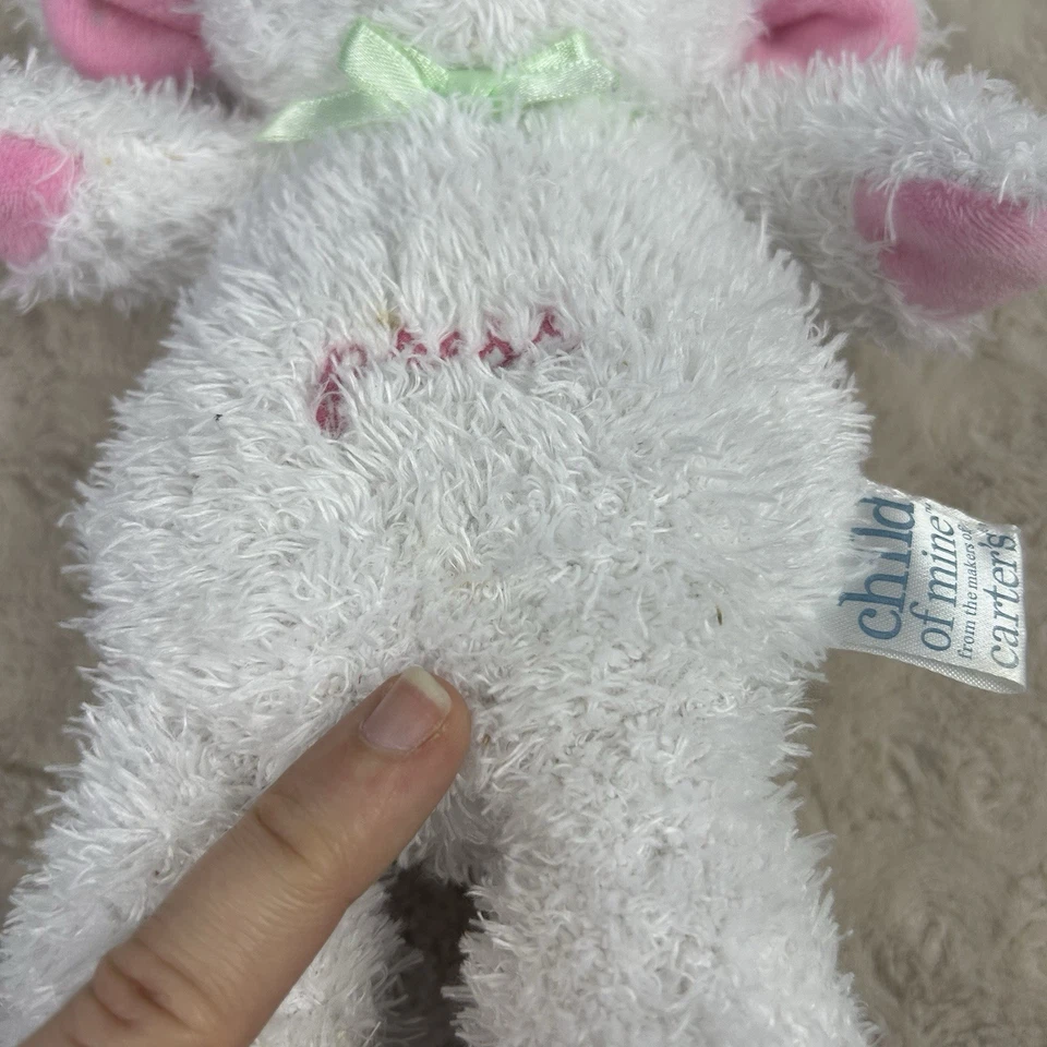 Juguete de peluche Child of Mine de Carter's White Lamb Sheep prensa arco verde Foto 3 de 4