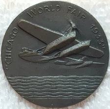 RARE 1933 CHICAGO WORLDS FAIR - ITALO BALBO SEAPLANE AVIATOR - FLIGHT MEDAL
