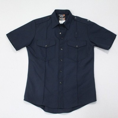 Workrite Men Button Shirt Blue Casual Short Sleeve FR Resistant Size XS