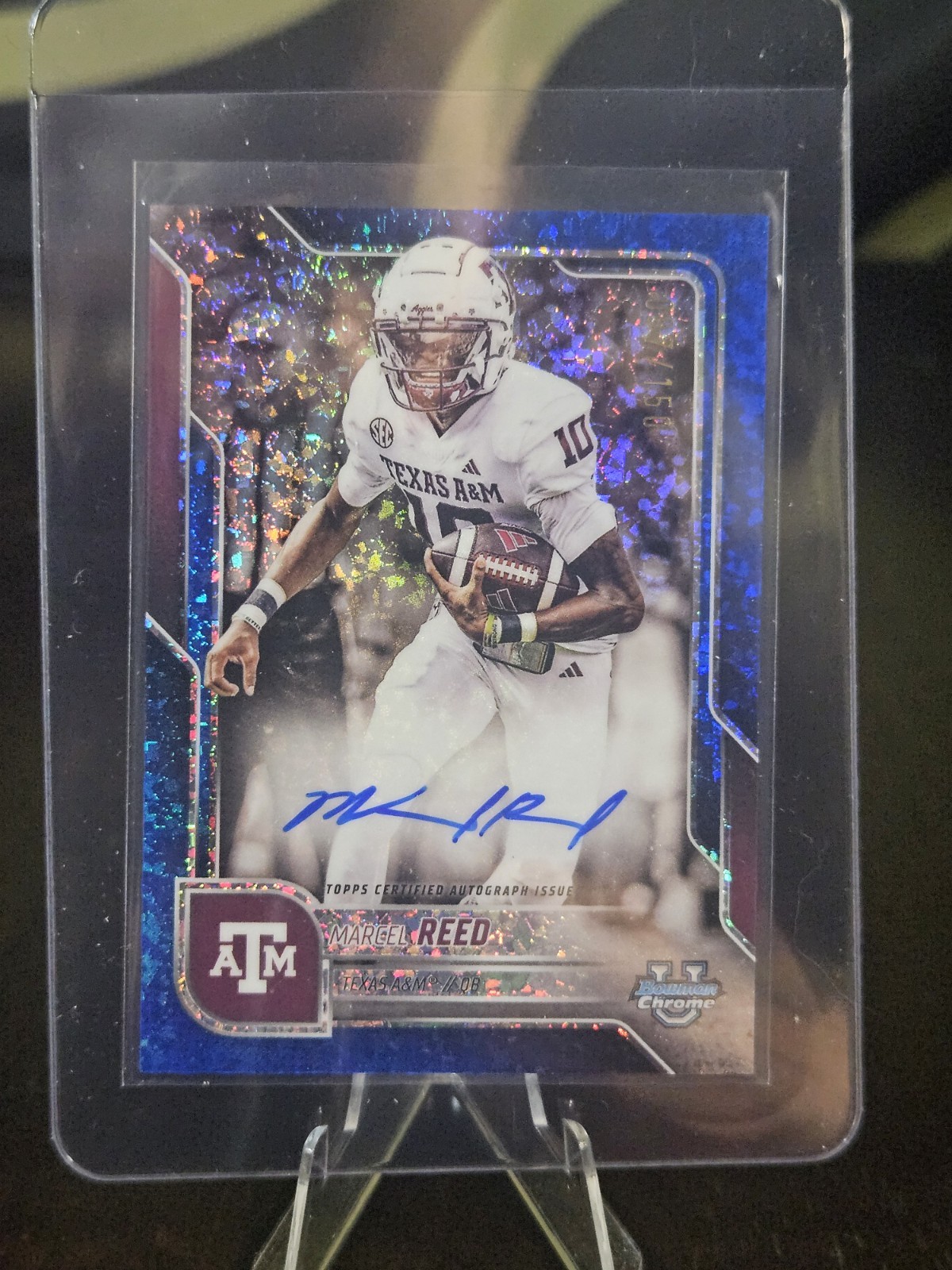 2025 Bowman Chrome U Football Marcel Reed Blue Auto /150 #BCA-MRE