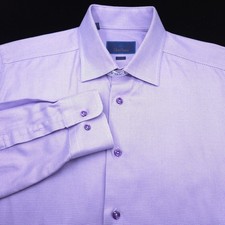 David Donahue Dress Shirt -17 36/37 Purple White ZIGZAG Twill weave -Trim SLIM