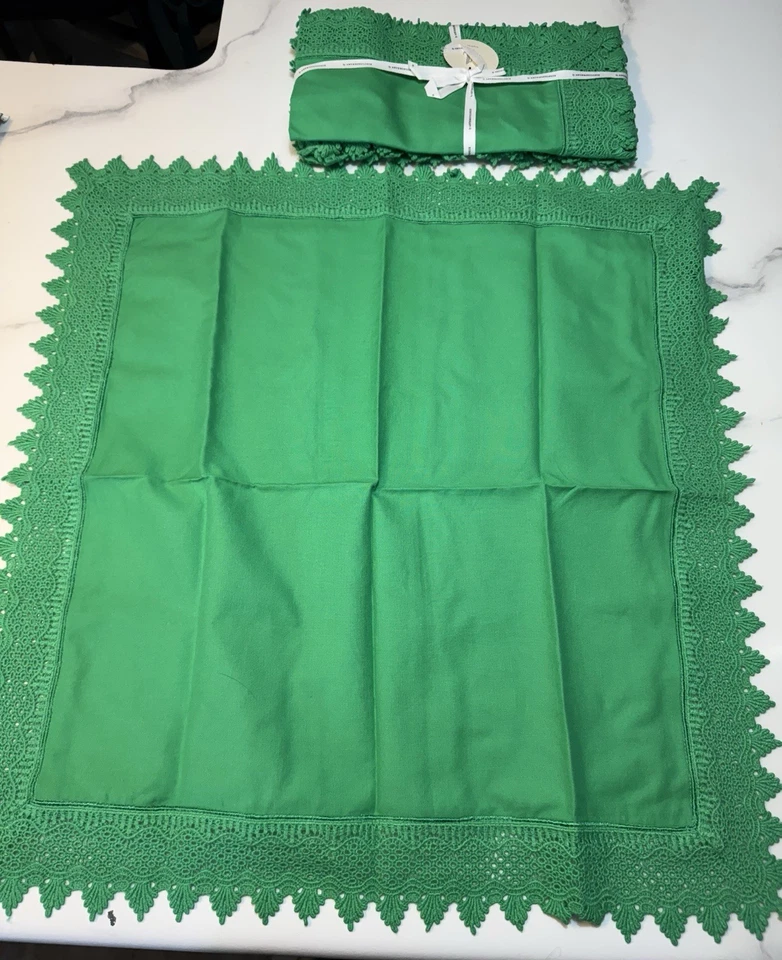 Guardanapos Anthropologie Marietta verde renda aparado 18”x18” pacote com 4 novos com etiquetas - Imagem 2 de 4