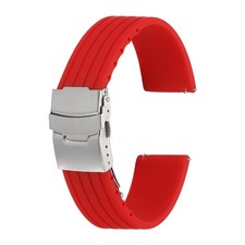 Silicone Watch Bands 22mm Soft Watch Bands with Silver Snap Buckle, Red