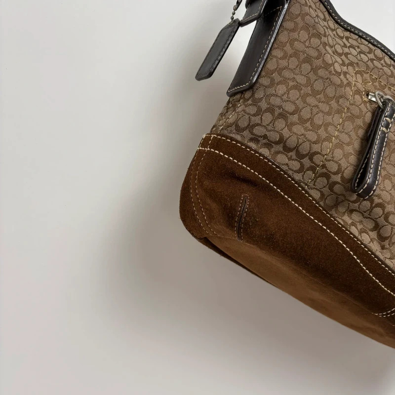 Coach Soho Brown Suede Canvas Monogram Signature Shoulder Bag image 5