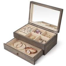 Jewelry Organizer for , 2 Layer Large Jewelry Storage Case, Rustic Wooden Jew...