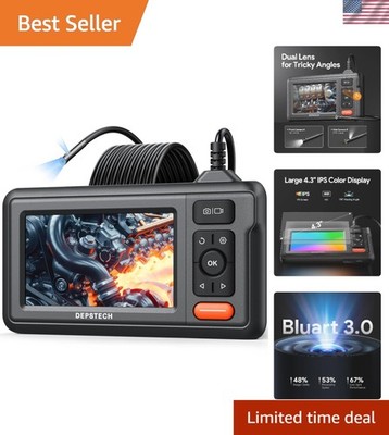 Dual Lens HD Endoscope Borescope Camera, 4.3'' Display, 16.5ft Waterproof Cable