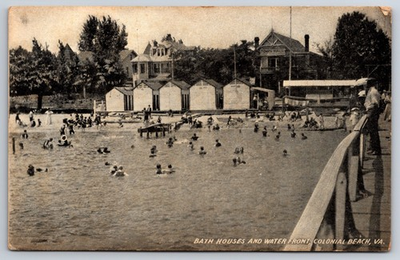 #ad Bath Houses Water Front Colonial Beach Virginia VA Town Hall 1910 Postcard $49.95
