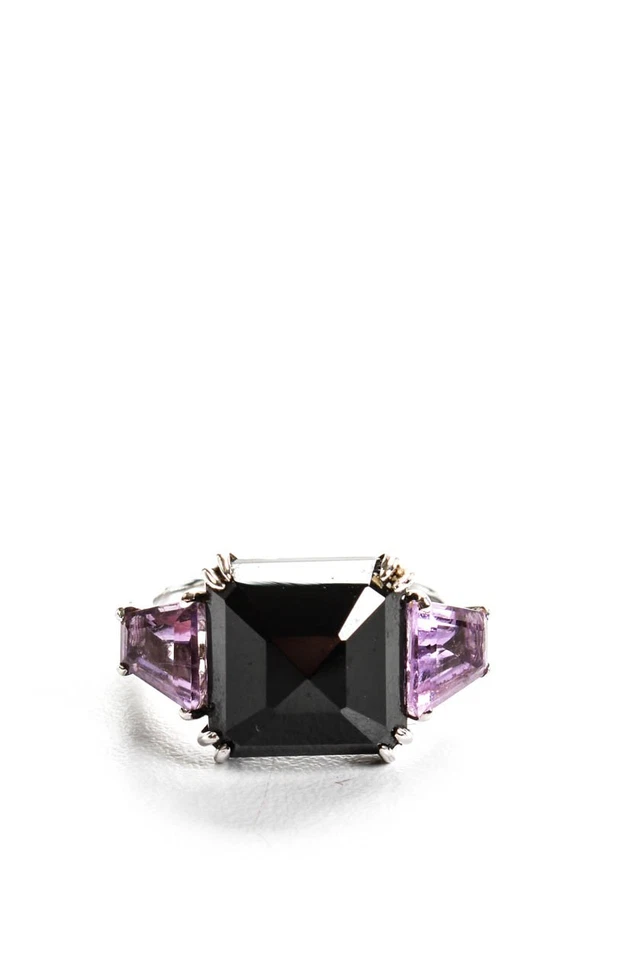 Anillo pavé espinela amatista piedra principal ónix plata esterlina rarezas talla 8 Foto 2 de 4