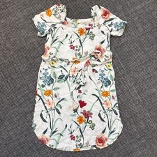 Loft Sz 0P Linen Blend Puff Sleeve Dress Tie Waist Resort Cruise Tropical