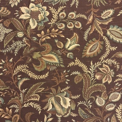Brown Green Jacobean Floral Botanical Print Decor Fabric BTY #36