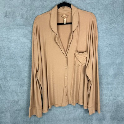 Skims Pajama Top Womens 4XL Tan Ribbed Long Sleeve Button Down Sleep Comfort