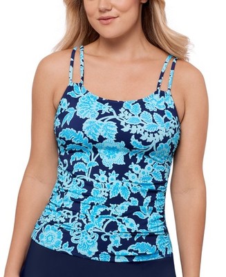 Swim Solutions Women's Printed Tunnel Tankini Top,blue - Jakar size 16
