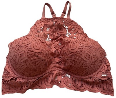 PINK Victoria s Secret LACE PUSH UP BRALETTE HIGH Halter Neck Sz Medium Rust