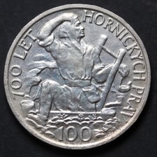 1949 Czechoslovakia 100 Korun -Jihlava Mining Privileges - Silver Coin KM# 29