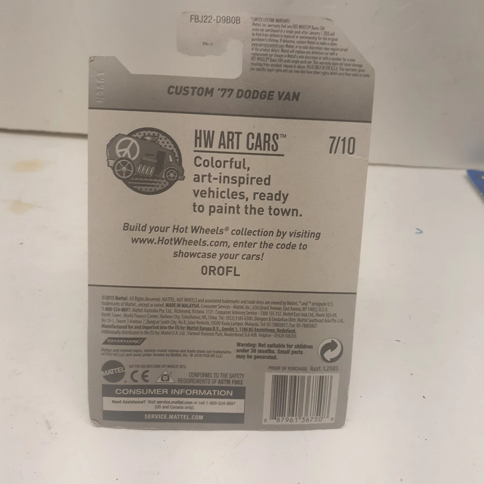 Dodge Van HW Hot Wheels escala 1:64 personalizado '77 coches artísticos juguete fundido a presión Foto 2 de 3