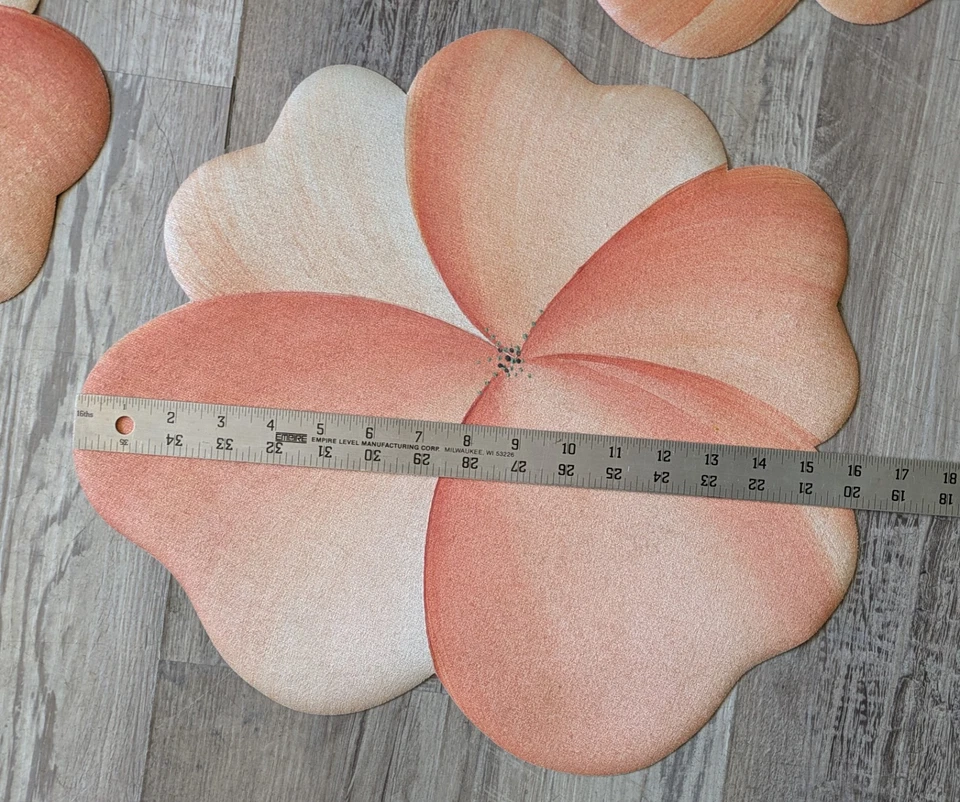 Vintage Pfirsichfarben Vinyl Kunststoff Plumeria Blumenform Tischsets 6er Set - Bild 3 von 4