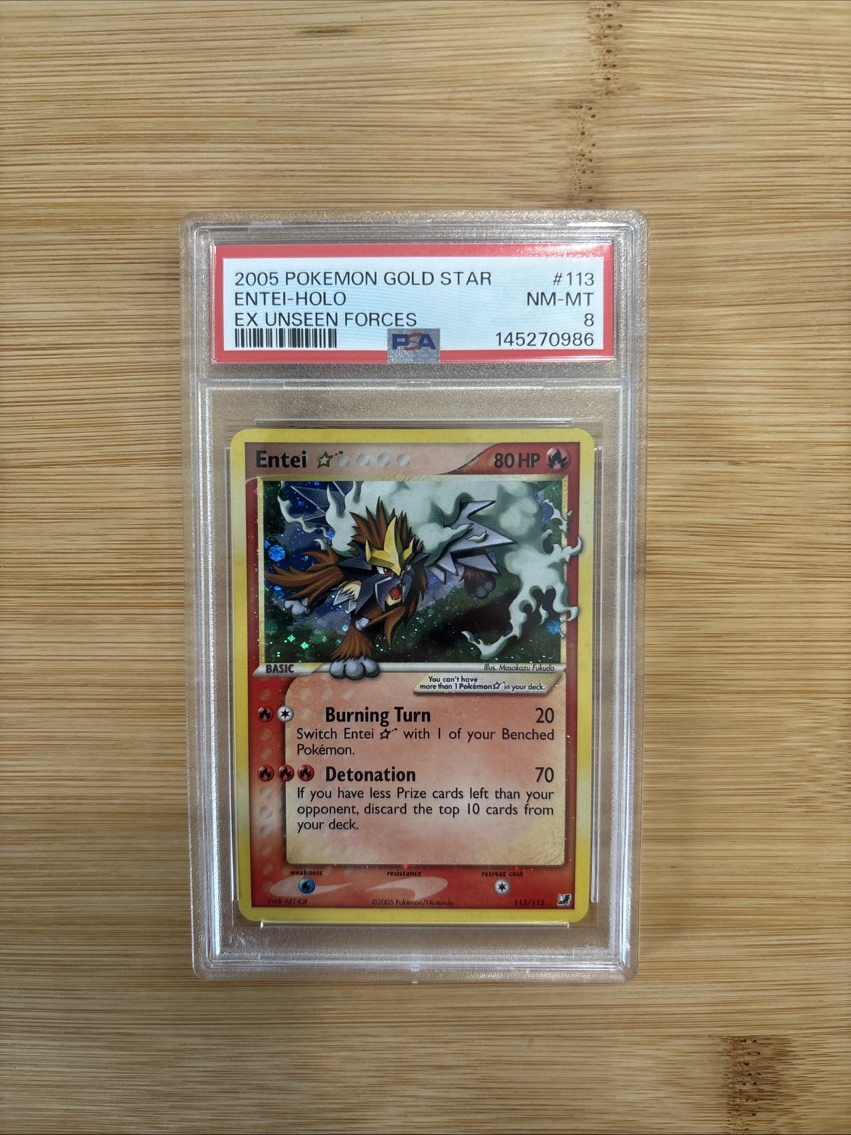 2005 POKEMON EX UNSEEN FORCES GOLD STAR #113 ENTEI-HOLO PSA 8