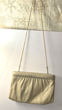 Vintage Ande  Cream Clutch purse Gold Chain Strap small Evening Bag