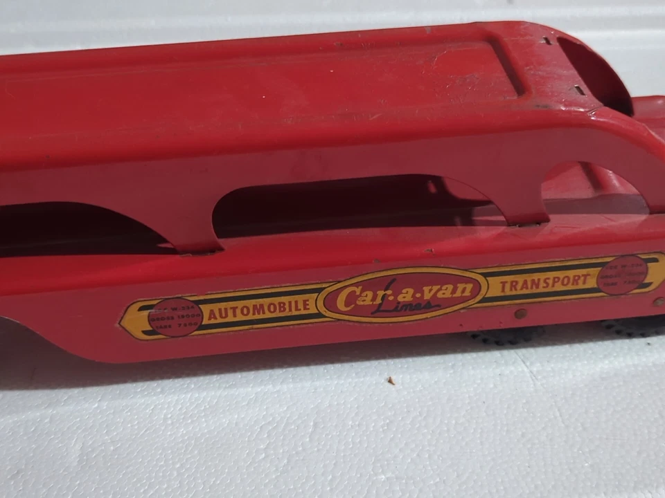 Remolque tractor de transporte vintage Wyandotte Car-A-Van líneas camión de metal juguete Foto 2 de 4