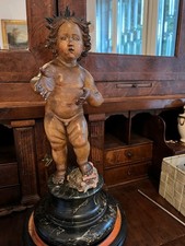 ANTICO BAMBIN GESU' BENEDICENTE IN TERRACOTTA  CON BASE IN MARMO "PORTORO"