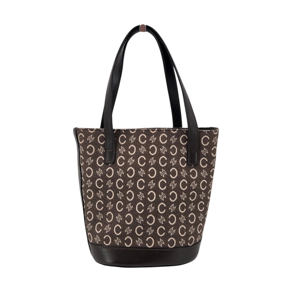 Authentic Celine Vintage Brown C Macadam Canvas Small Bucket Tote
