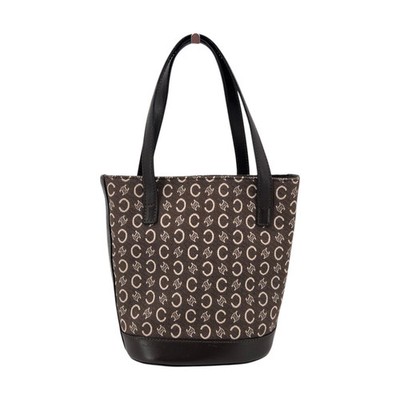 Authentic Celine Vintage Brown C Macadam Canvas Small Bucket Tote Bag
