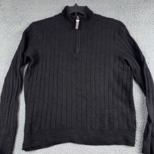 Jason Wu Wool Sweater Large Extra Fine Merino Black Ribbed Quarter Zip Pullover