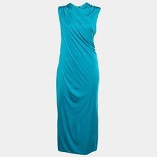 Versace Blue Jersey Ruched Bodycon L