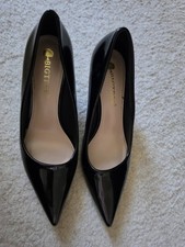 Bigtree Women's Black Patent Leather Pointed Toe Pumps Gold Stiletto Heel 8