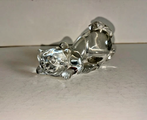Vintage Fenton Art Glass Crystal Clear Crouching Cat Figurine 🐈‍⬛