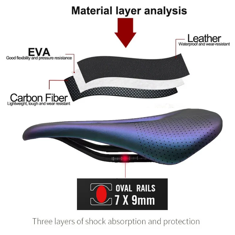 Ultralight Full Carbon Seat MTB/Road Bicycle Saddle Leather Cushions 240*143mm - Image 2 of 4