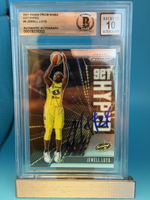 2021 PANINI PRIZM WNBA ''GET HYPED'' JEWELL LOYD SIGNED BECKETT CERTIFIED AUTO 10
