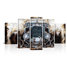 5 Panel Vintage Car Wall Art Rusty Blue Old Truck Painting Pictures Print On ...