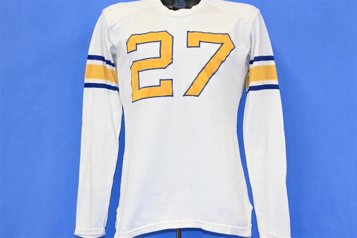 vintage 50s WHITE YELLOW BLUE #27 FOOTBALL LONG SLEEVE