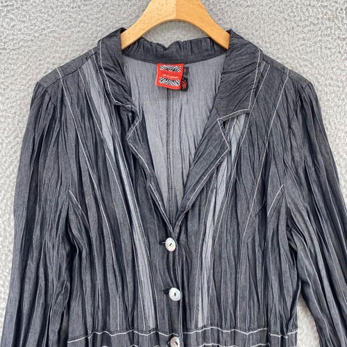 Simon Chang Blazer Womens 14 Gray Pleated Button Up Pockets Lightweight Office - Picture 2 of 11
