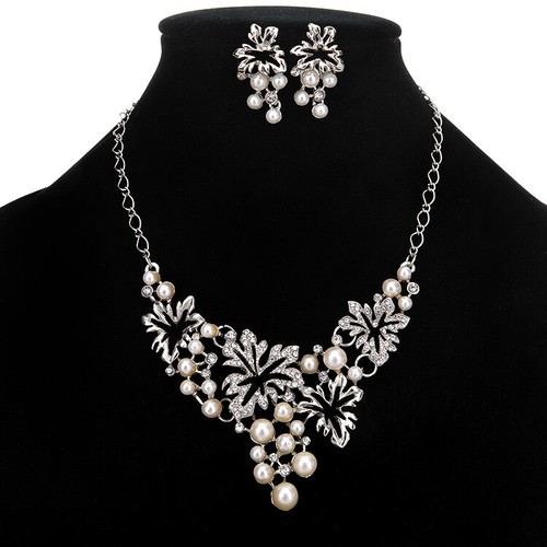 Juego de Pendientes de Oro Plata Perlas Blancas de Collar Diamante Disfraz Joyería - Imagen 2 de 7