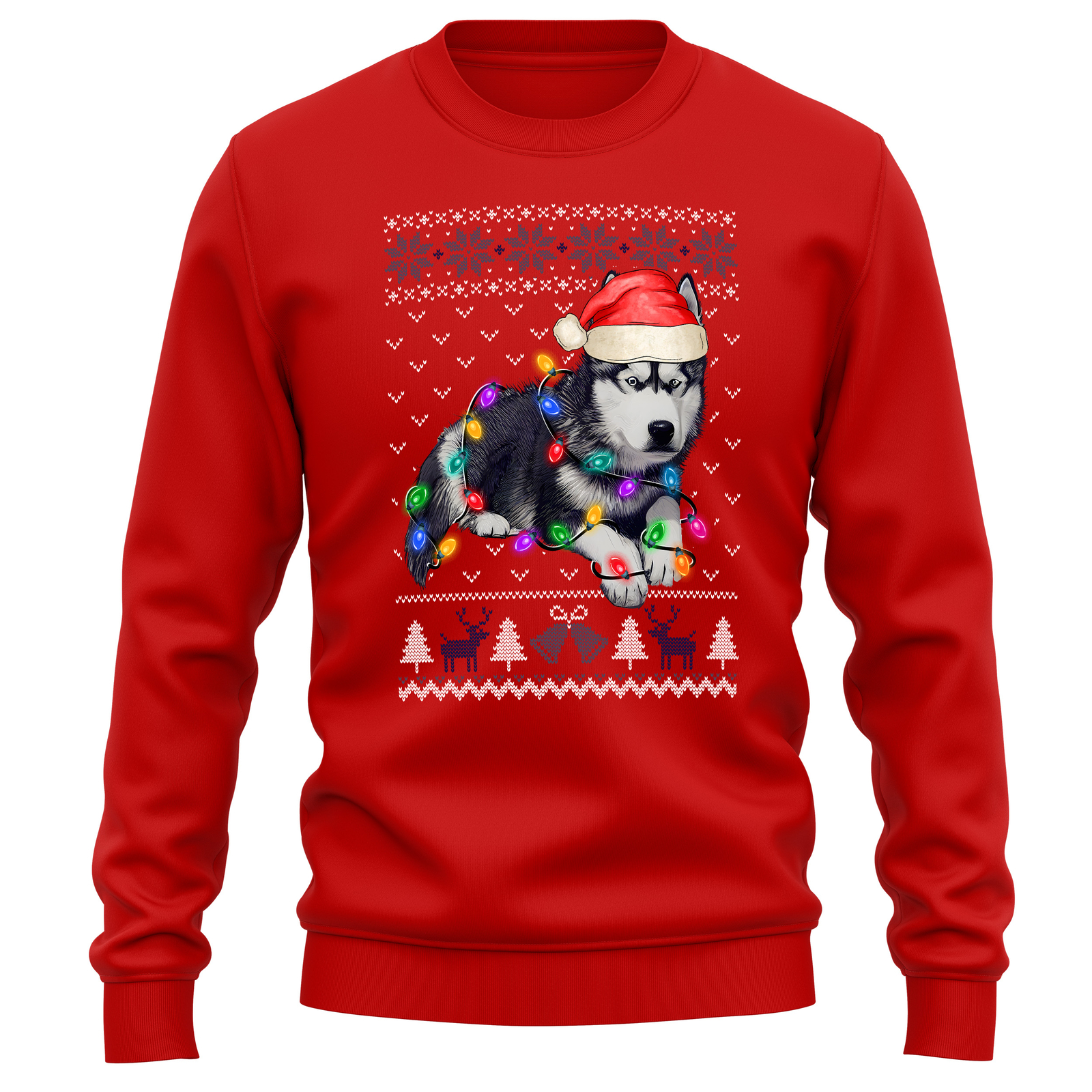 Santa Husky Navidad Jersey Sudadera Dueño de Perro Navidad Hombres y Mujeres Árbol Lig...