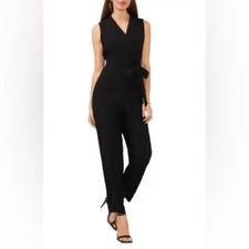 H M NWT Black Sleeveless V Neck Jumpsuit Women's 4 Tie Waist Business Career