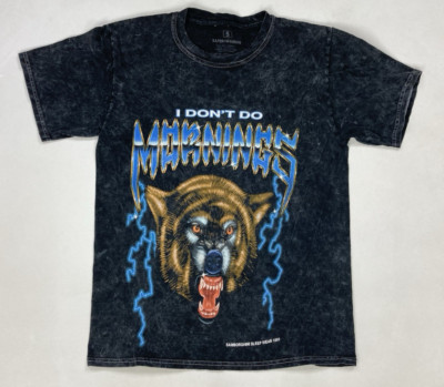 Samborghini I Don't Do Mornings Bear Graphic T-shirt Women Small Black Acid Wash
