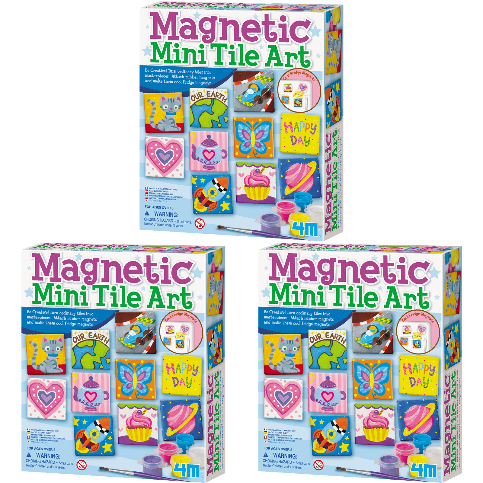 4M Magnetic Mini Tile Art - DIY Paint Arts & Crafts Magnet Kit for Kids - 3 Pack