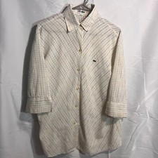 Mens Lacoste White Checkered Button Down Shirt Size 48-Classic Style, Authentic
