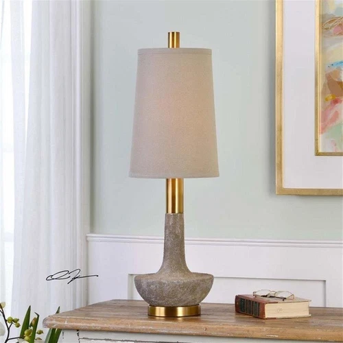 Uttermost Volongo Resin Steel and Cotton Buffet Lamp in Ivory/Oatmeal/Brass - Picture 1 of 2
