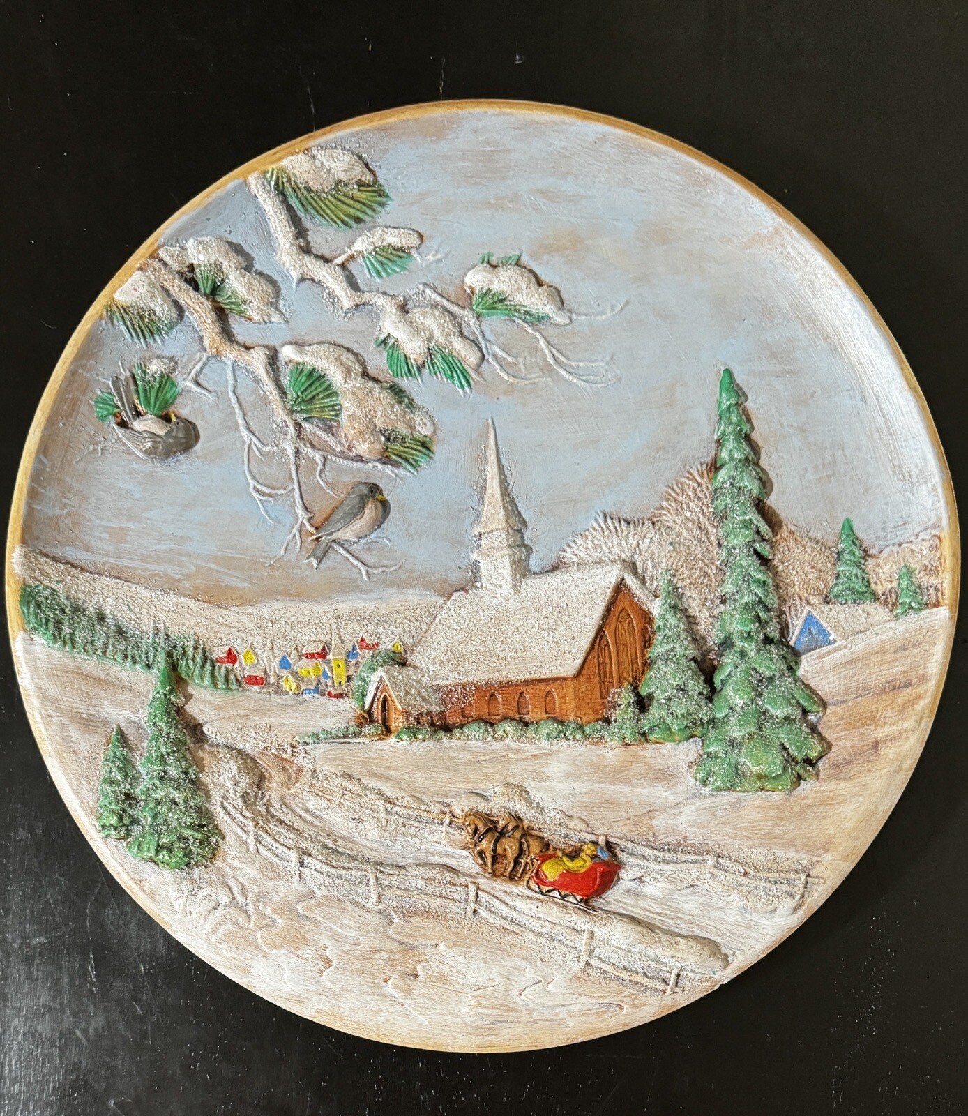 VINTAGE 1980 Byron Molds Winter Scene Plate Snowy Countryside Christmas Church