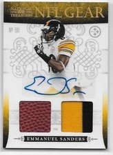 2010 NATIONAL TREASURES EMMANUEL SANDERS ROOKIE AUTO PATCH & BALL 3/25 GOLD